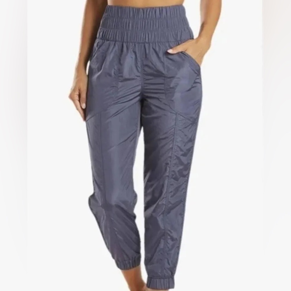 FP Movement by Free People Slate Blue Shirred Waist Track Pants